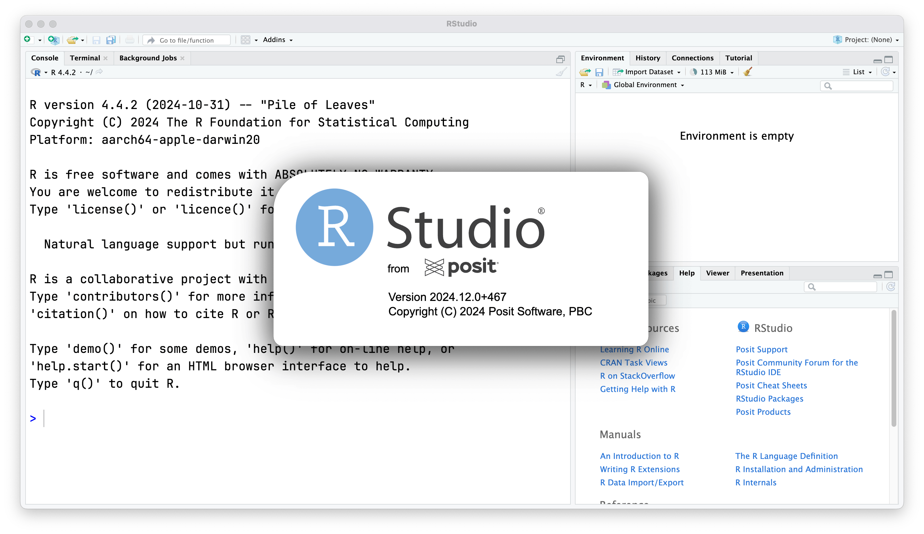 New splash screen design in RStudio IDE 2024.12+.