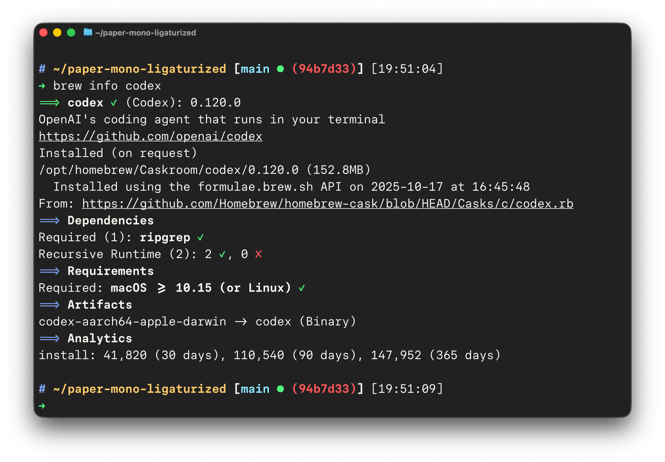 Liga Paper Mono in Ghostty, configured with adjust-cell-height = 8.