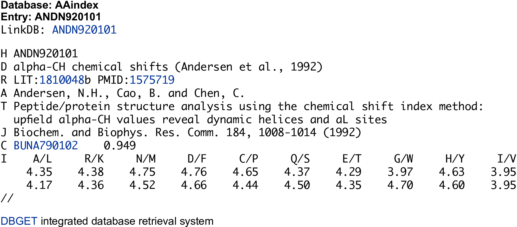 Figure 2: An illustrated example in the AAIndex database.