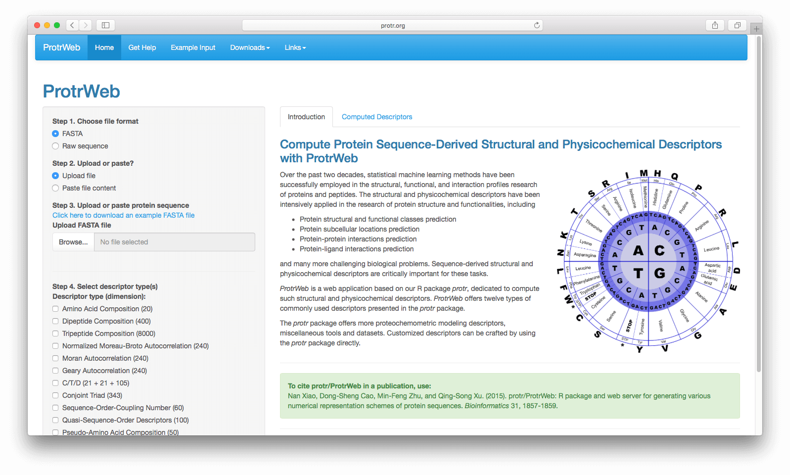 Figure 8: A screenshot of the web application ProtrWeb.